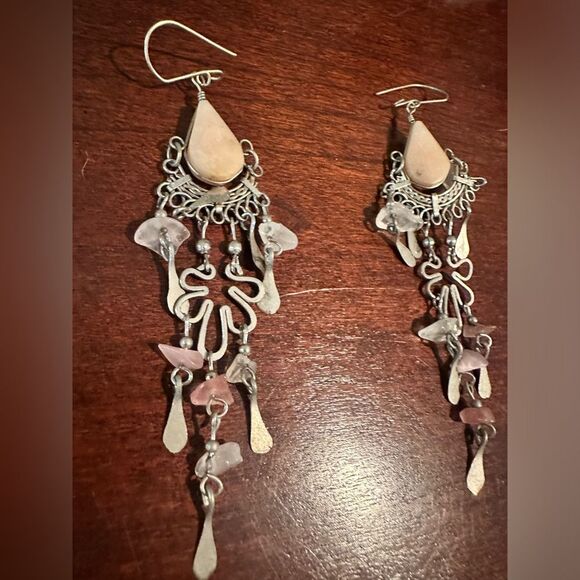Pink quartz handmade earrings from Aruba - Picture 2 of 3